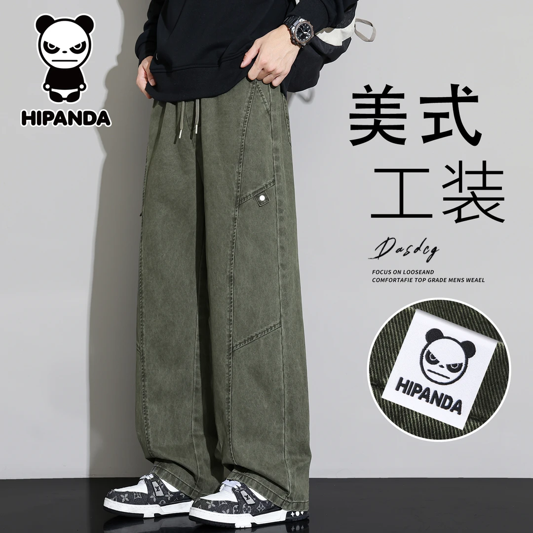 Hi Panda你好熊猫秋季新款美式纯棉工装裤男款宽松直筒垂感休闲裤