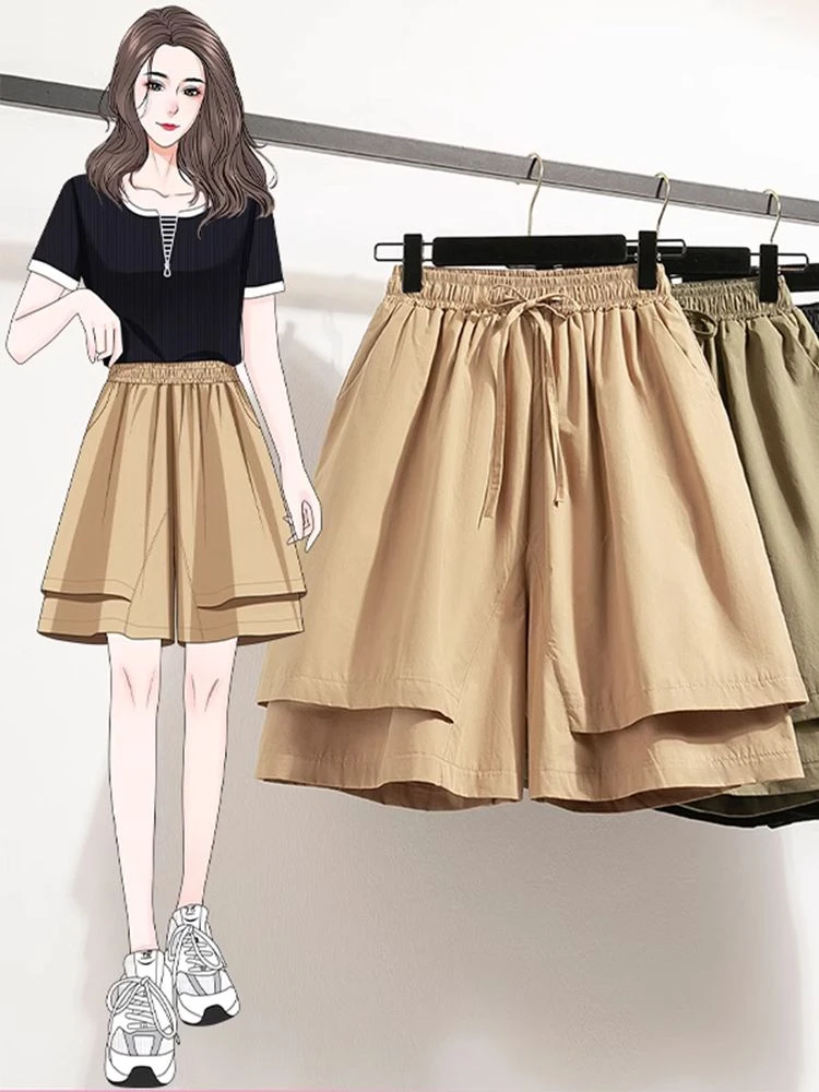 小众女装2025新款夏大码女装松紧高腰a字短裤宽松显瘦休闲五分裤