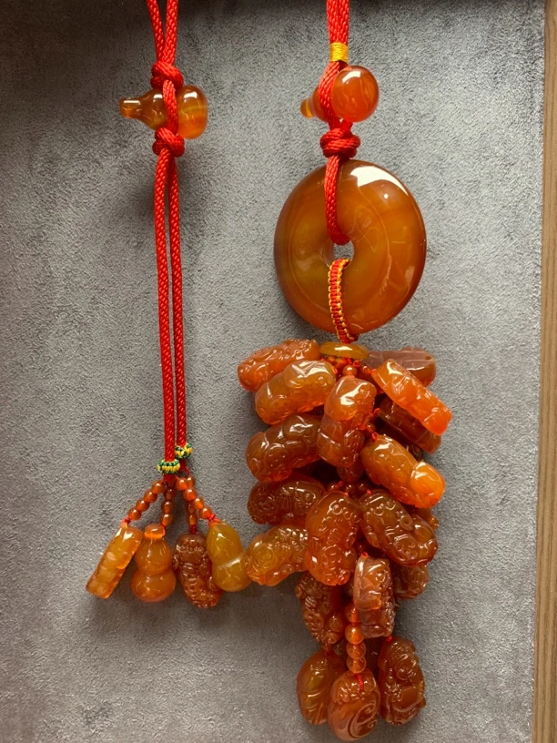 天然玛瑙玉石平安扣貔貅车挂