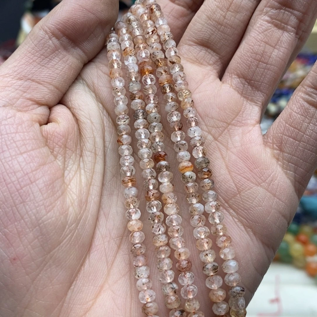 玛瑙/玉髓未镶嵌珠宝半成品一条天然4mm铜发晶切面隔片