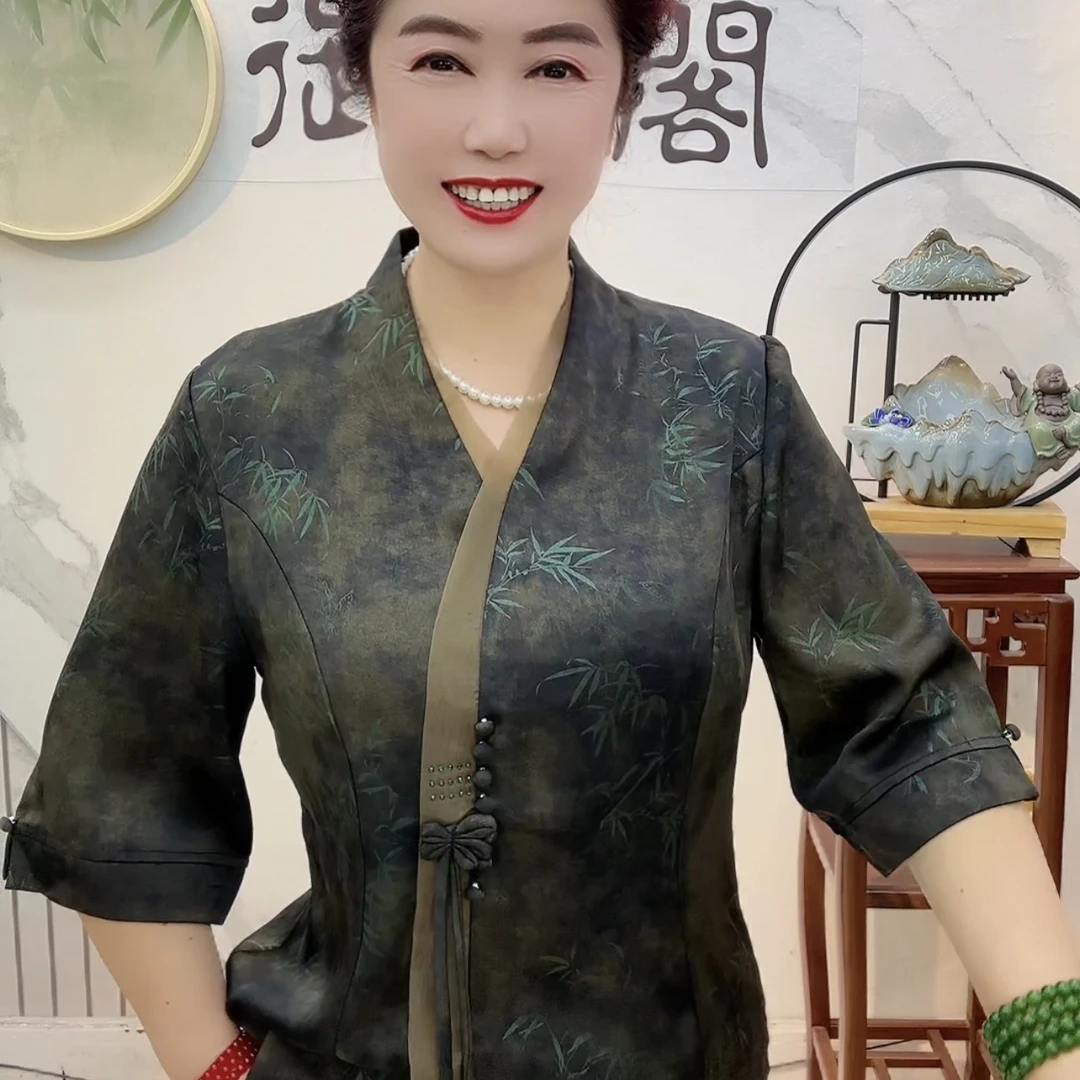 松柏绿/紫檀红如意富贵竹新版套装中老年妈妈装气质时尚百搭提花