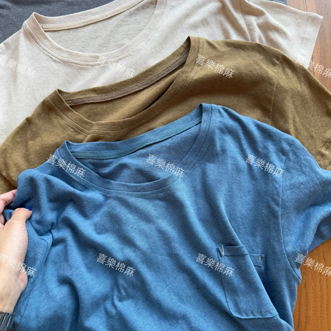 喜樂   2025汉麻纯色圆领拼接短袖T恤夏季新款时尚百搭女士上衣