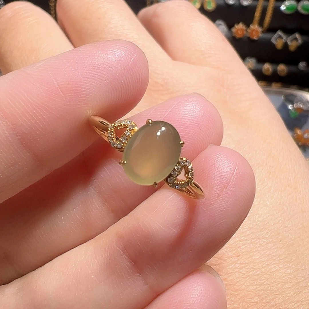 翡翠戒指18K金镶嵌天然A货翡翠戒指