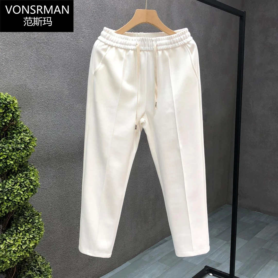 2025春秋季新款高级感纯色休闲裤男士松紧腰商务西裤男直筒长裤子