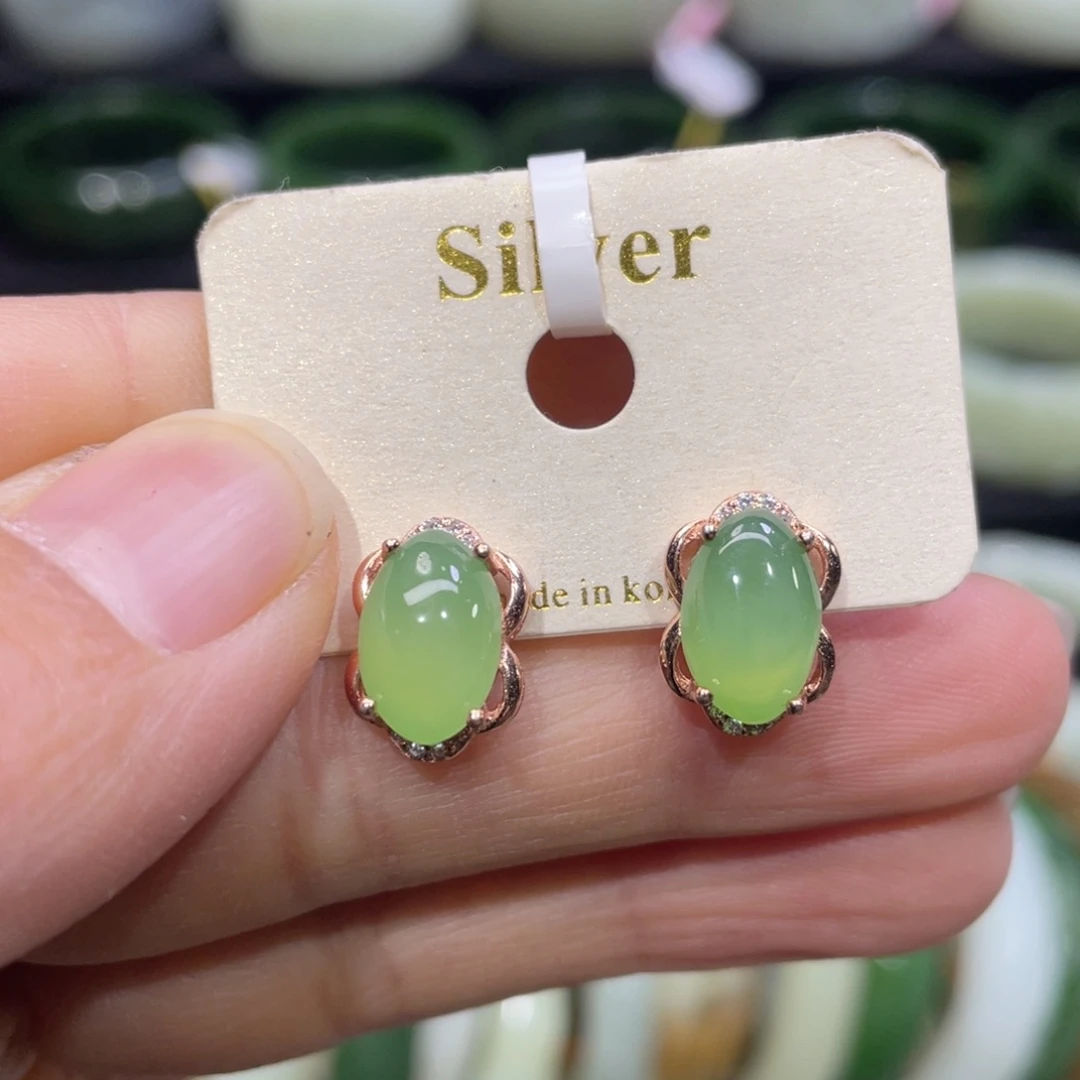 银S925镶嵌和田玉耳饰