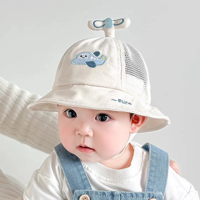 婴儿帽子夏季遮阳帽渔夫帽可爱男童女宝宝大檐防晒网帽太阳帽透气