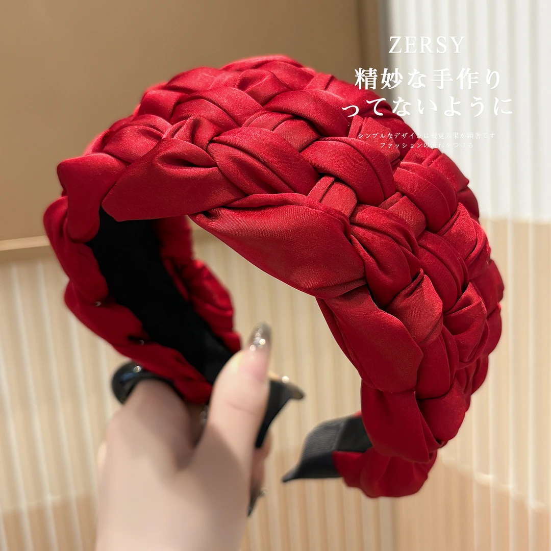 新款高级感缎面编织宽边发箍女高颅顶发卡日常外戴遮白发洗脸头箍
