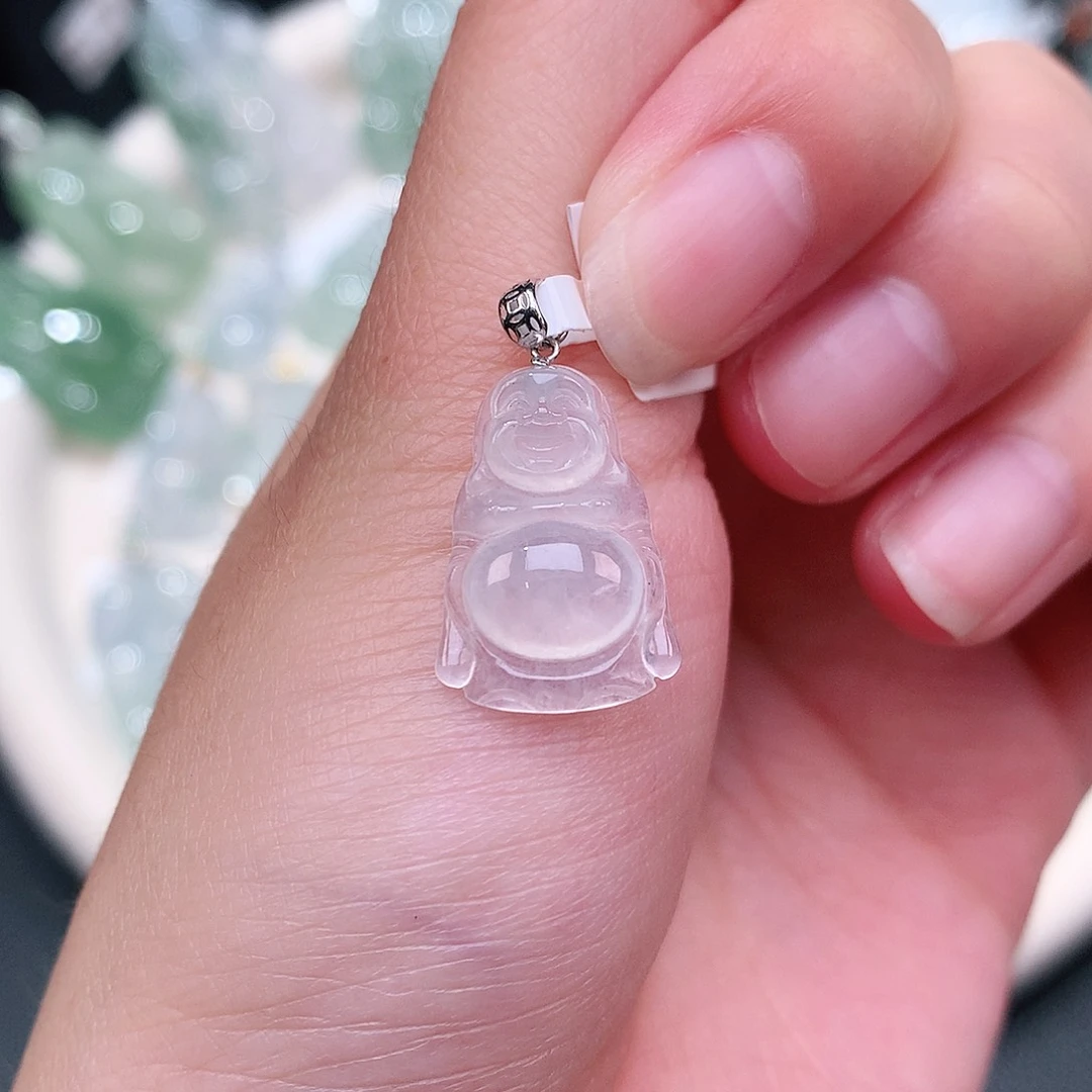 翡翠18K金镶嵌颈饰小站佛18.3，13，4