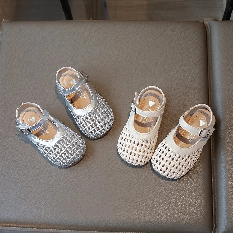 女童包头凉鞋25夏季编织镂空洞洞公主皮鞋女孩罗马包头玛丽珍198