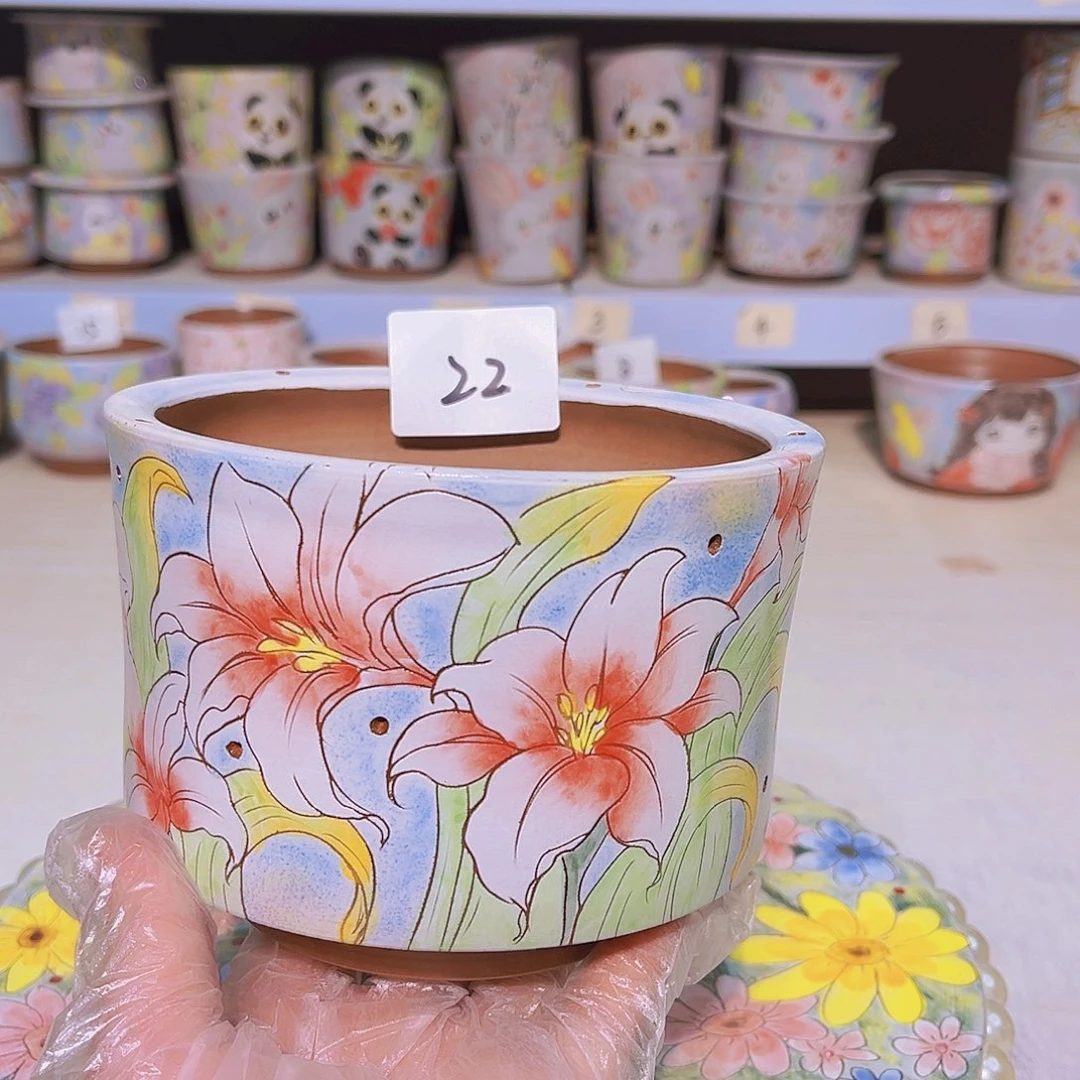 多肉植物手绘花盆粗陶景德镇花盆22