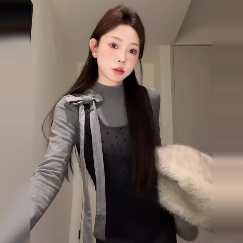 YouSee波点背心连衣裙子女秋冬2025新款高级感小个子短裙套装8888