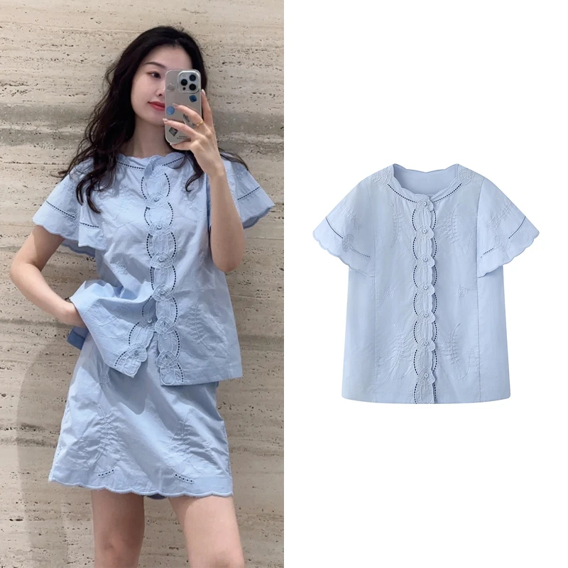 【衬衫】2025年夏季新款休闲百搭刺绣衬衫短袖上衣女U6107