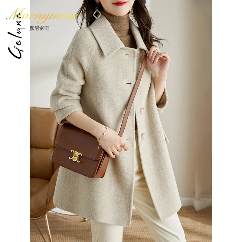 默尼密司品牌中长款韩版双面绒大衣女装2025秋冬新款毛呢子外套