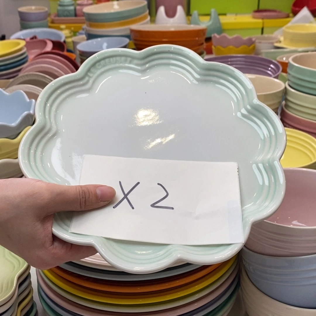 瓷片微瑕2个花边盘9寸