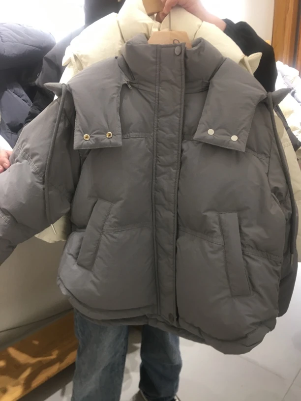 638儿童羽绒服 新国标90白鸭绒 韩系圆摆抽绳连帽羽绒服