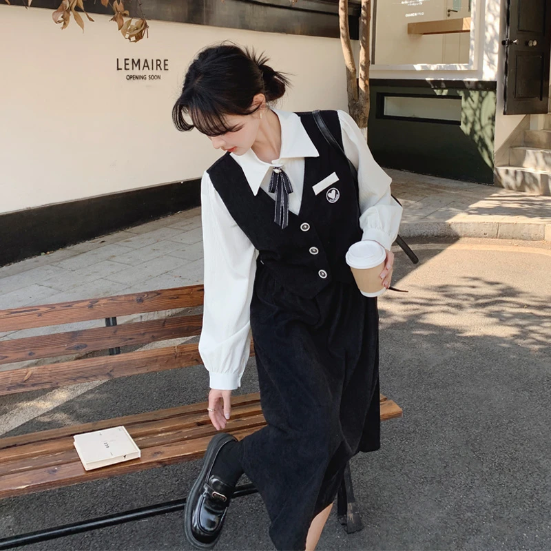 学院风连衣裙女2025早春新款可盐可甜韩系穿搭遮肉显瘦假两件裙子