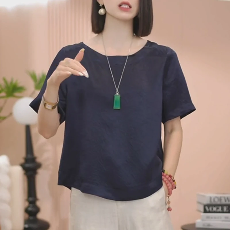 韩版圆领正肩短袖T恤2025夏季新 款小众女装洋气简约气质体恤上衣