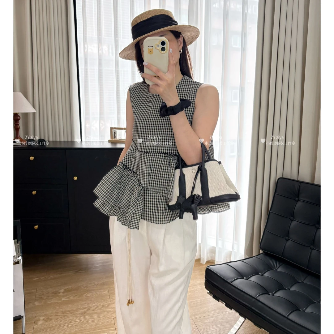 韩国原单格子小衫58690