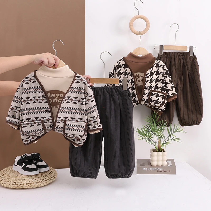 【沫沫家】男女童秋冬针织卫衣套装冬装加厚儿童宝宝洋气三件套