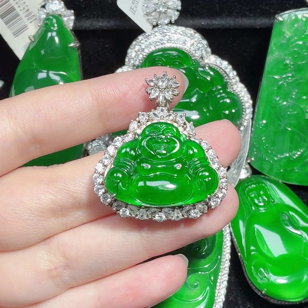 翡翠银S925镶嵌颈饰天然A货翡翠