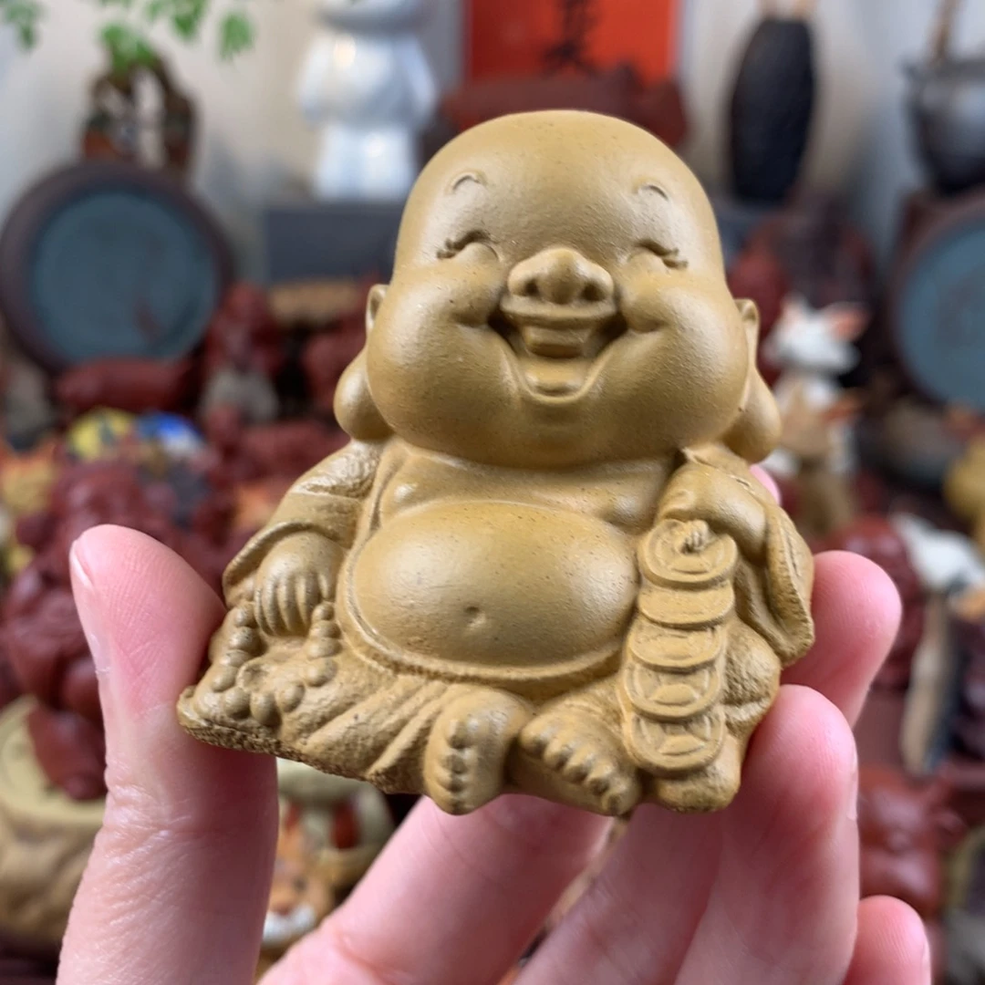 紫砂茶宠坐姿笑口常开佛段泥