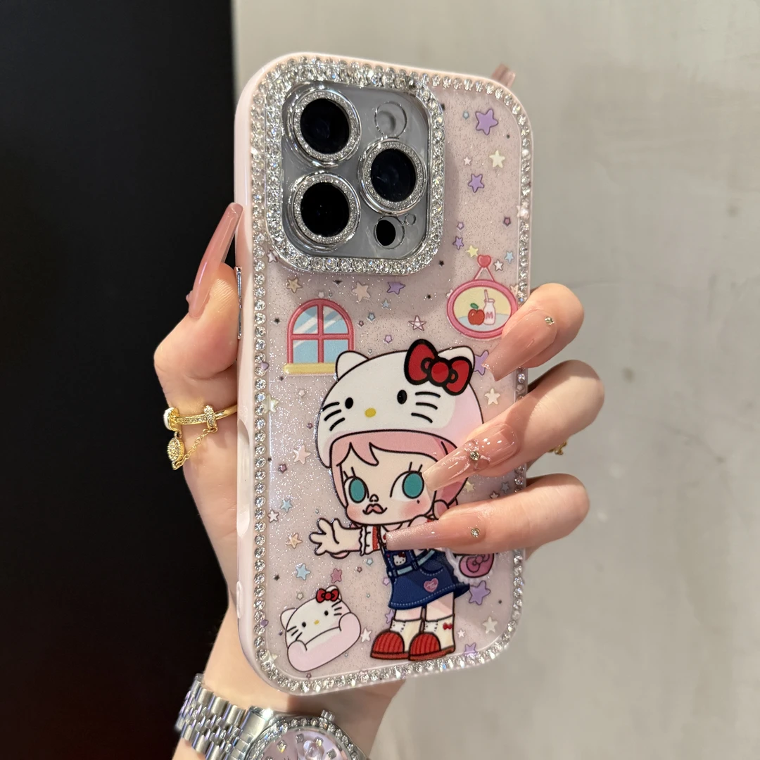 全包边镶钻茉莉Molly适用苹果16promax手机壳iPhone15pro可爱14女