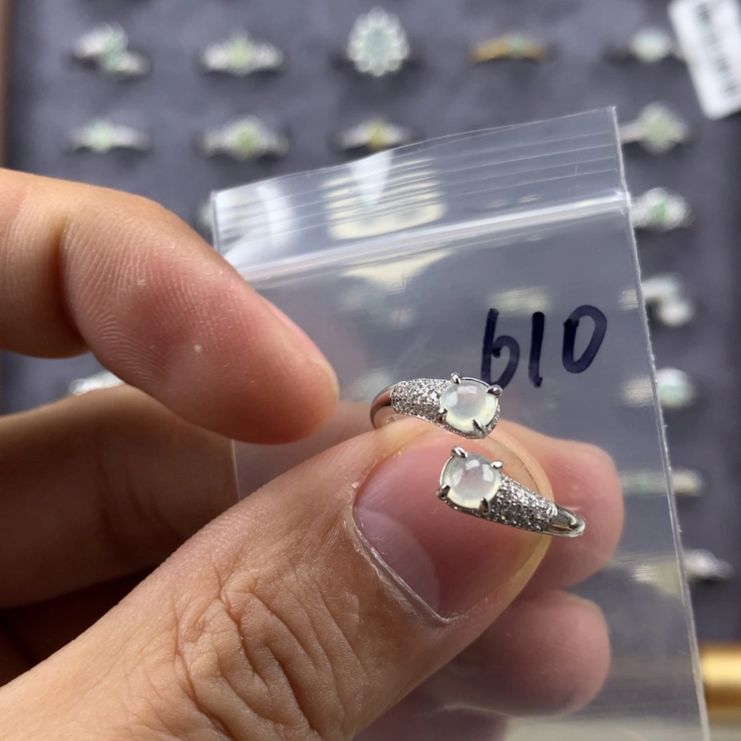 翡翠银S925镀金镶嵌戒指610