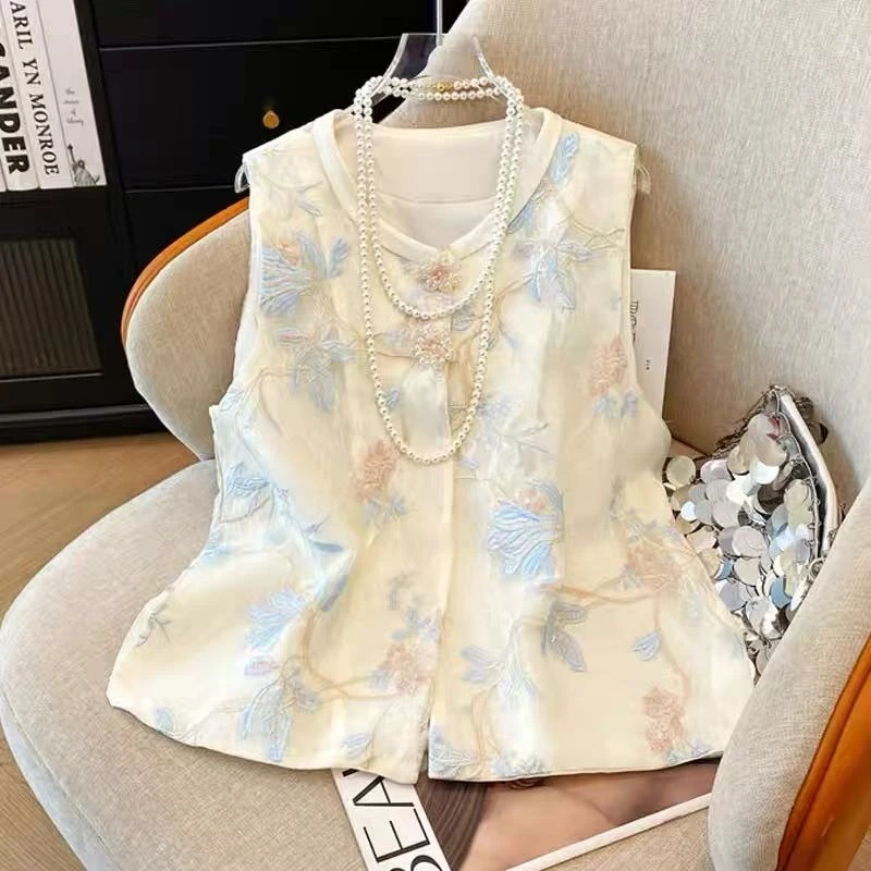 109甲背心新中式重工蕾丝刺绣马夹无袖上衣坎肩外搭女夏