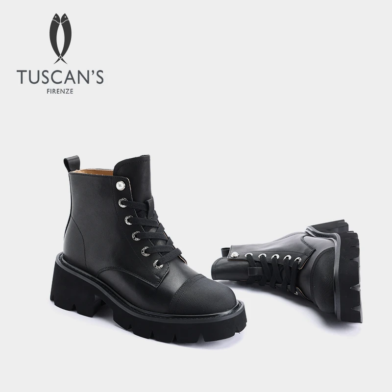 TUSCAN'S秋冬马丁靴街头风女靴增高女鞋粗跟中筒靴时代双鱼309