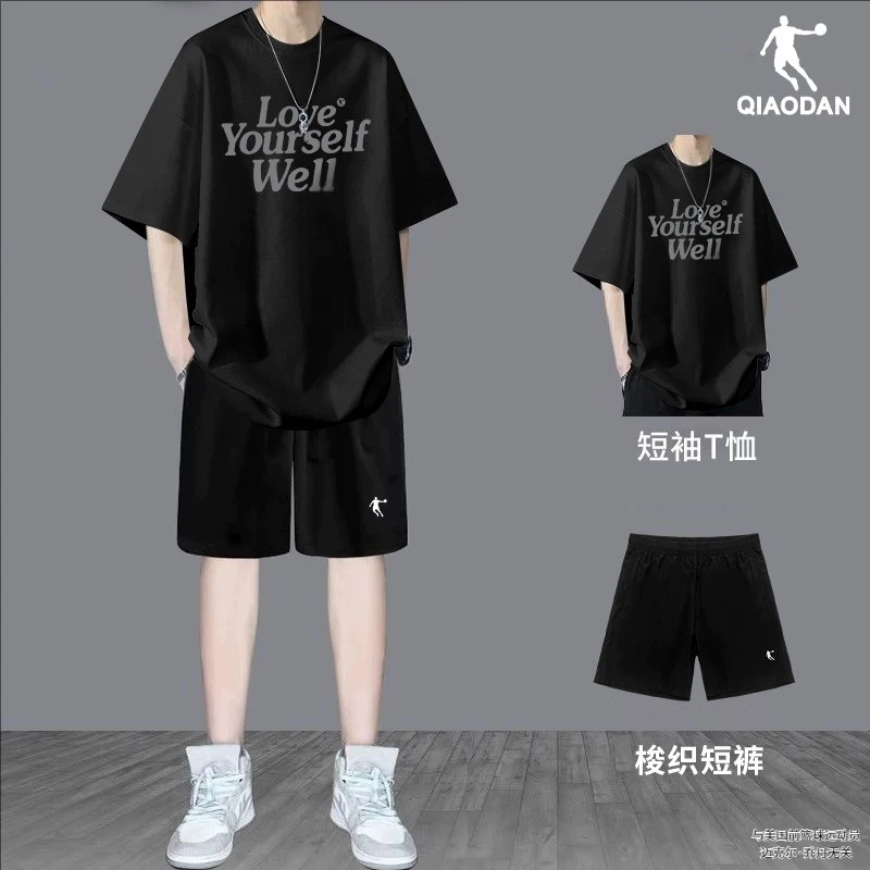 乔丹运动服套装男士冬季短袖T恤短裤青少年初高中宽松休闲两件套
