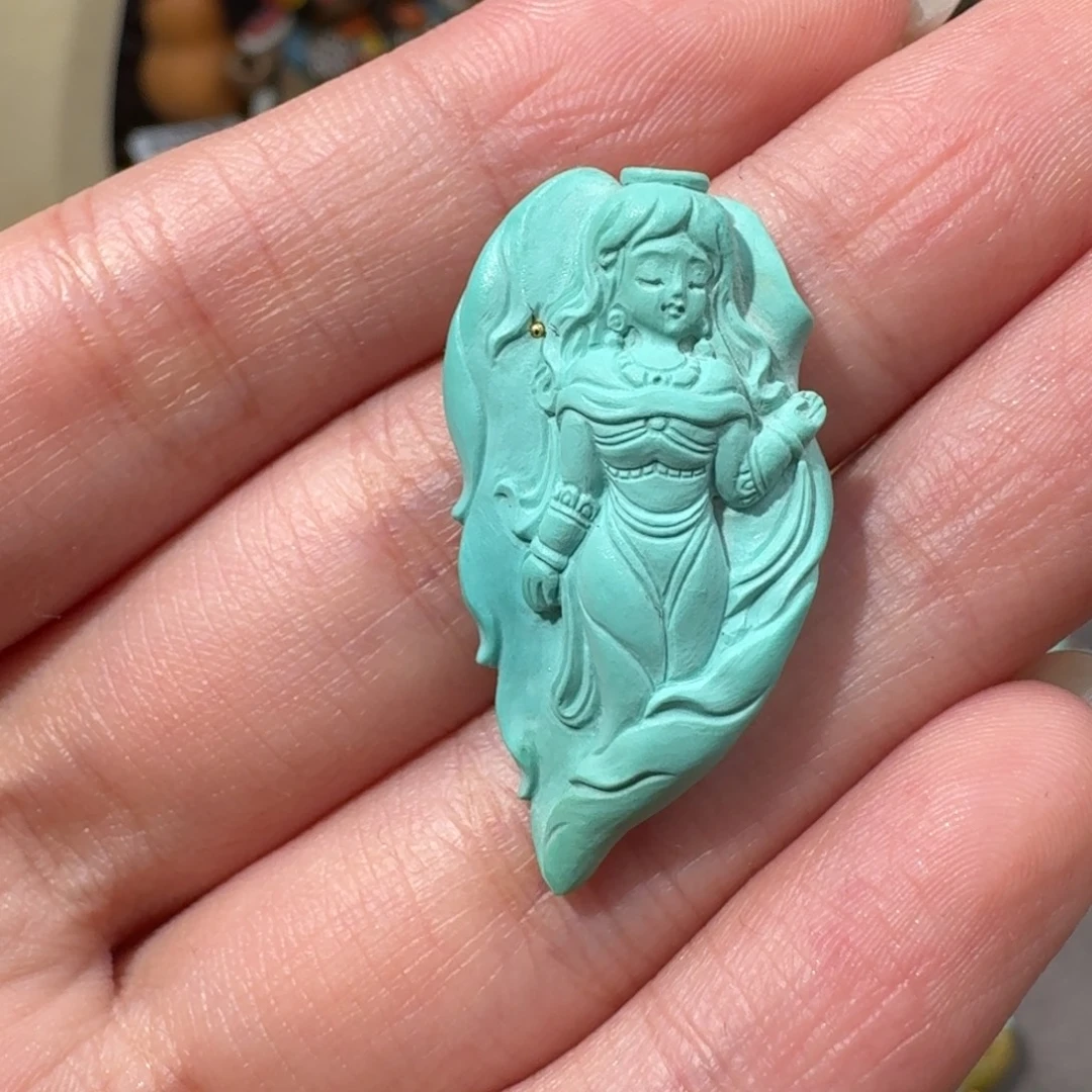 绿松石未镶嵌天使雕刻件