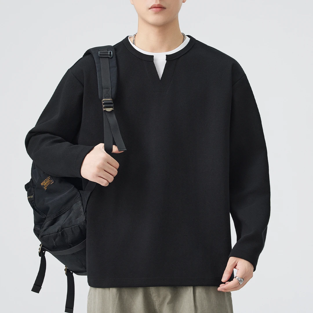 假两件拼接V领长袖卫衣男套头休闲宽松潮流秋季2025新款男生上衣