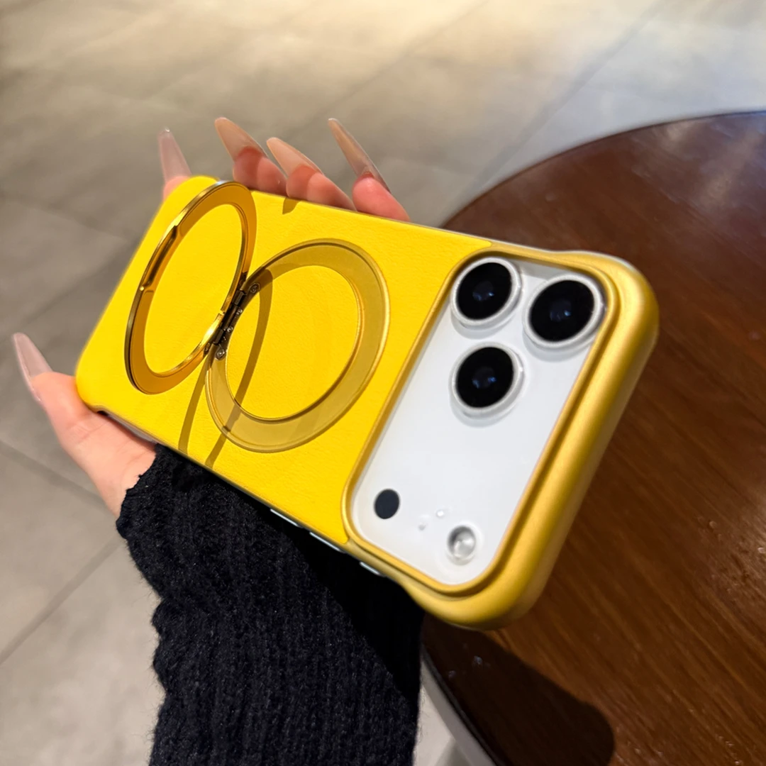 柠檬黄超薄无边框磁吸折叠支架适用于苹果17promax手机壳男女高档