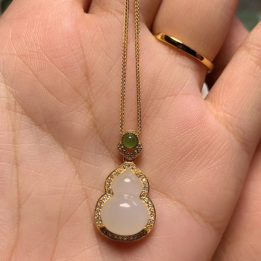 颈饰银S925镀金镶嵌和田玉（白玉）诗****r