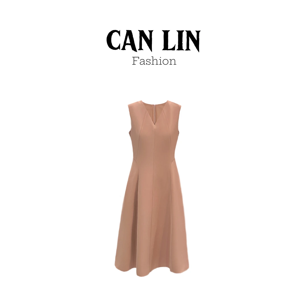 CANLIN|2026夏季日常简约V领无袖收腰显瘦气质百搭连衣裙G218