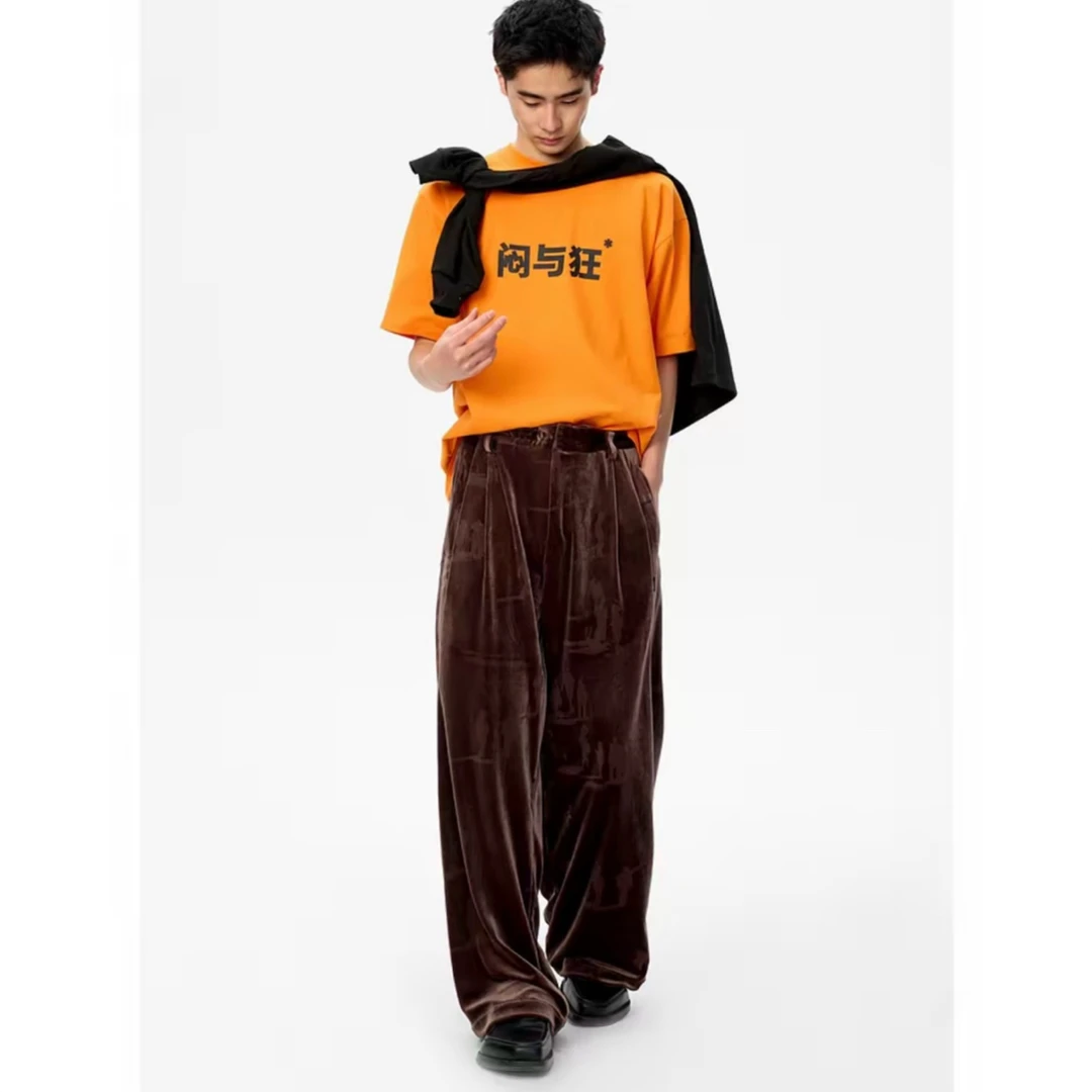 【FAX】潮牌纯色丝绒长裤西装裤直筒高级男女款2408-G4-2