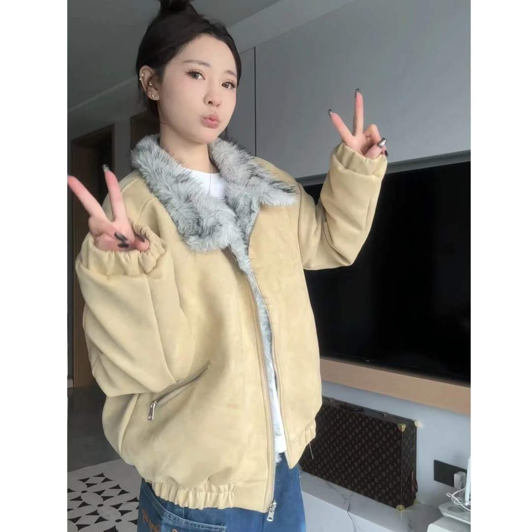 冬季双面穿座山雕仿水貂毛男女同款短款加厚保暖时尚百搭翻领外套