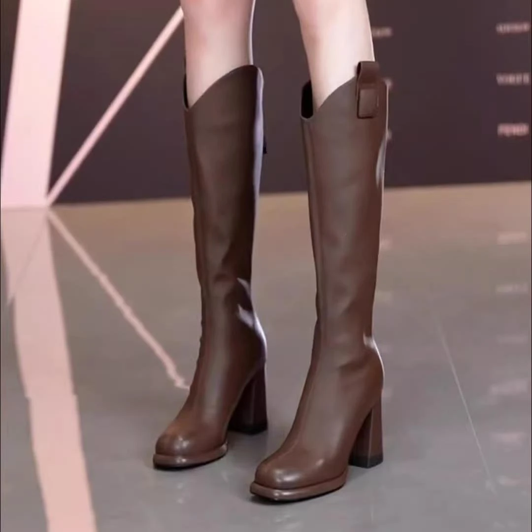 【万达撤柜】欧美时尚气质长筒靴女2025秋冬新款冬季加mm粗腿靴子