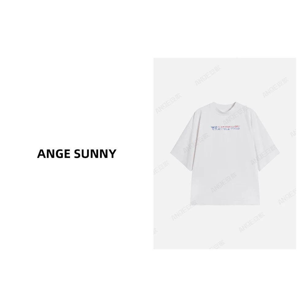 ANGE SUNNY【字母印花T恤 宽松款】情侣款残缺直喷印花圆领短袖T恤