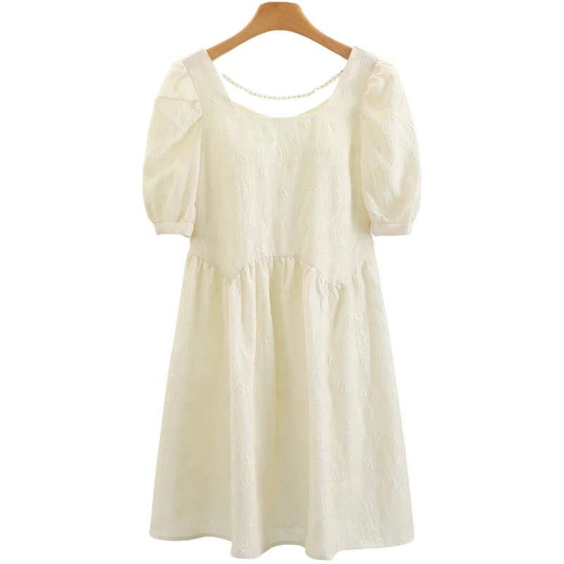 F2008-【芭】简约气质显瘦方领短袖连衣裙#RBD56L038