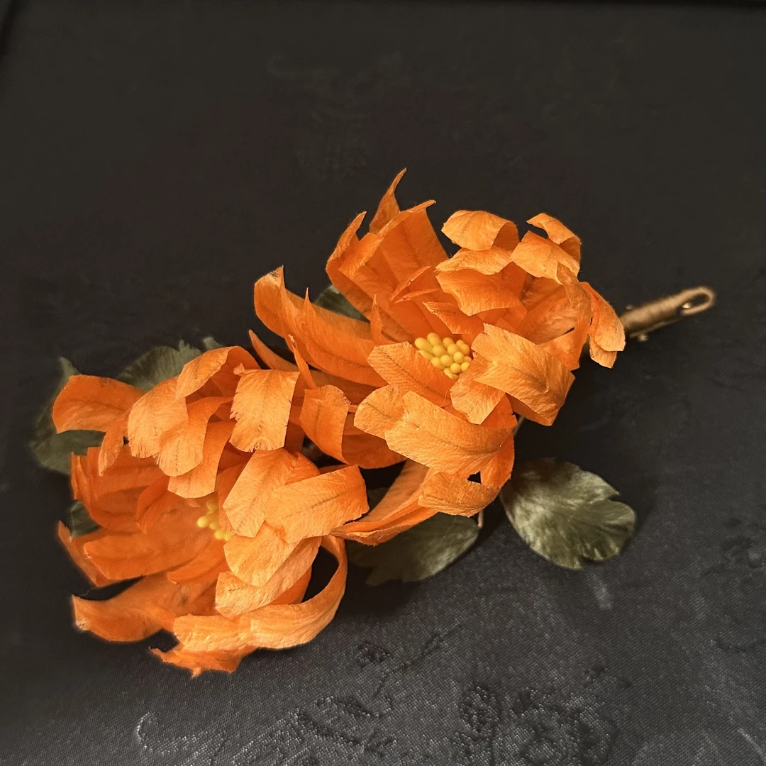 【万饰儒亿】非遗绒花手工橙色古典菊花发夹
