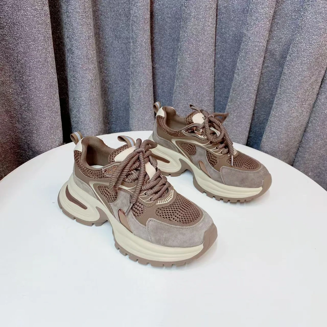 C5172   咖啡色  夏季时尚圆头系带休闲运动鞋女士老爹鞋