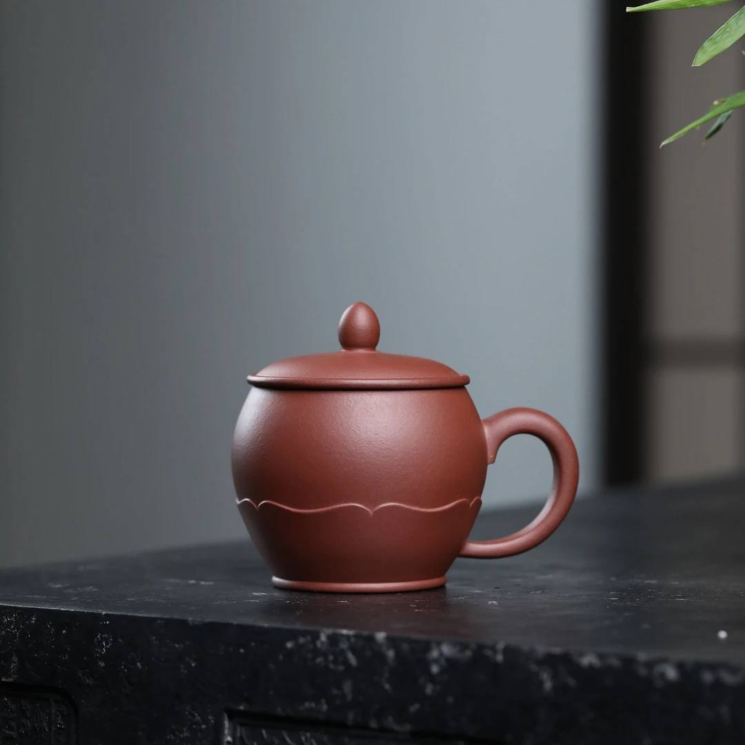 宜兴原矿紫砂手工泡茶办公目紫泥莲花杯380cc左右盖杯