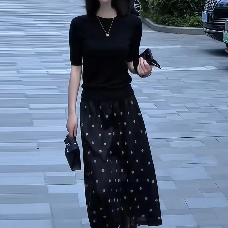 M607+6385针织衫搭配半身裙两件套夏季穿搭一整套