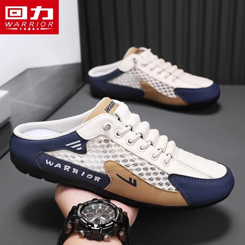 回力网面鞋男2025新款夏季薄款大网眼透气轻便软底包头运动半托鞋