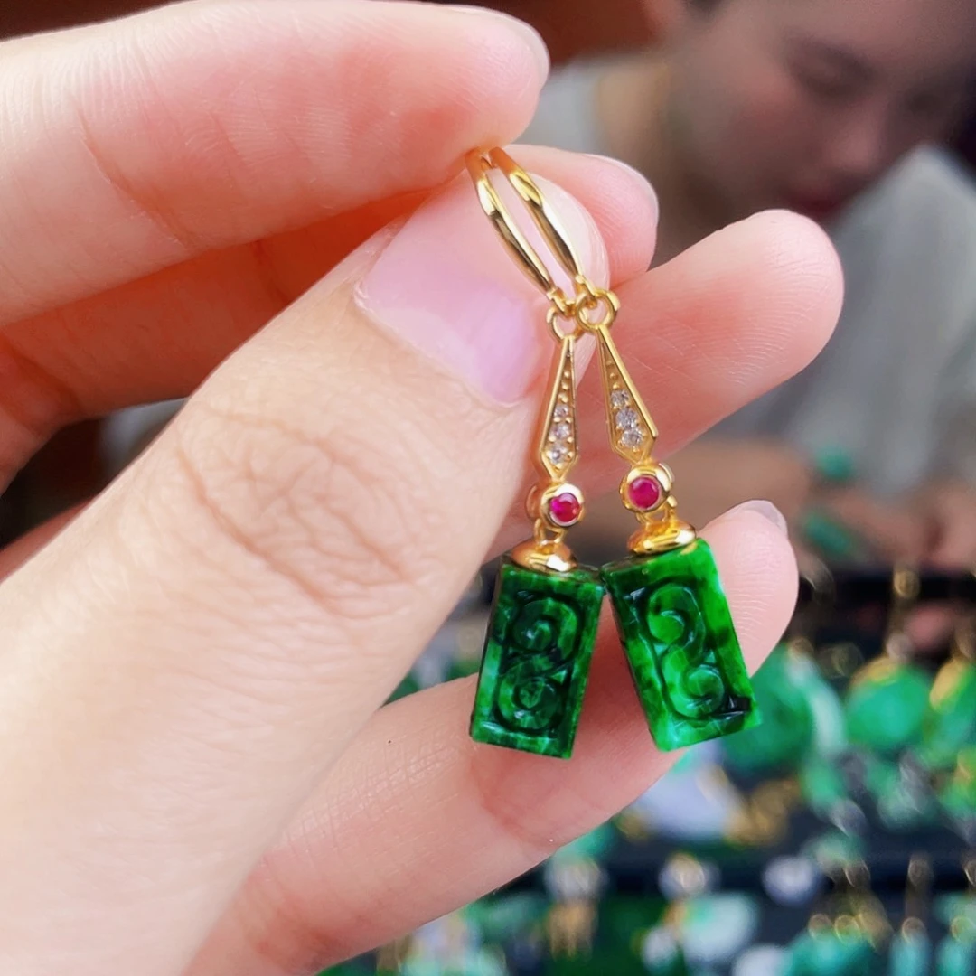 翡翠银S925镶嵌耳饰饰品