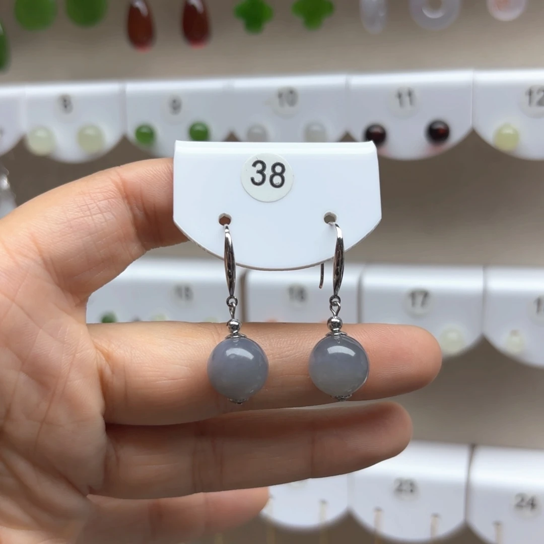 和田玉银S925镶嵌耳饰