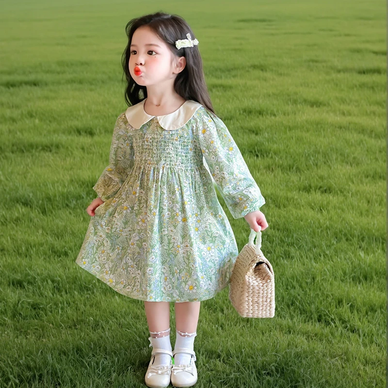 女童春季新款清新绿色连衣裙