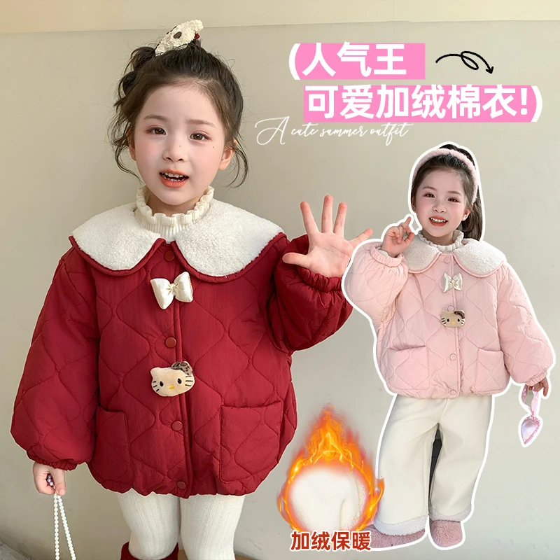女童翻领棉衣外套洋气加厚保暖儿童秋冬装新款女宝宝加绒棉服棉袄
