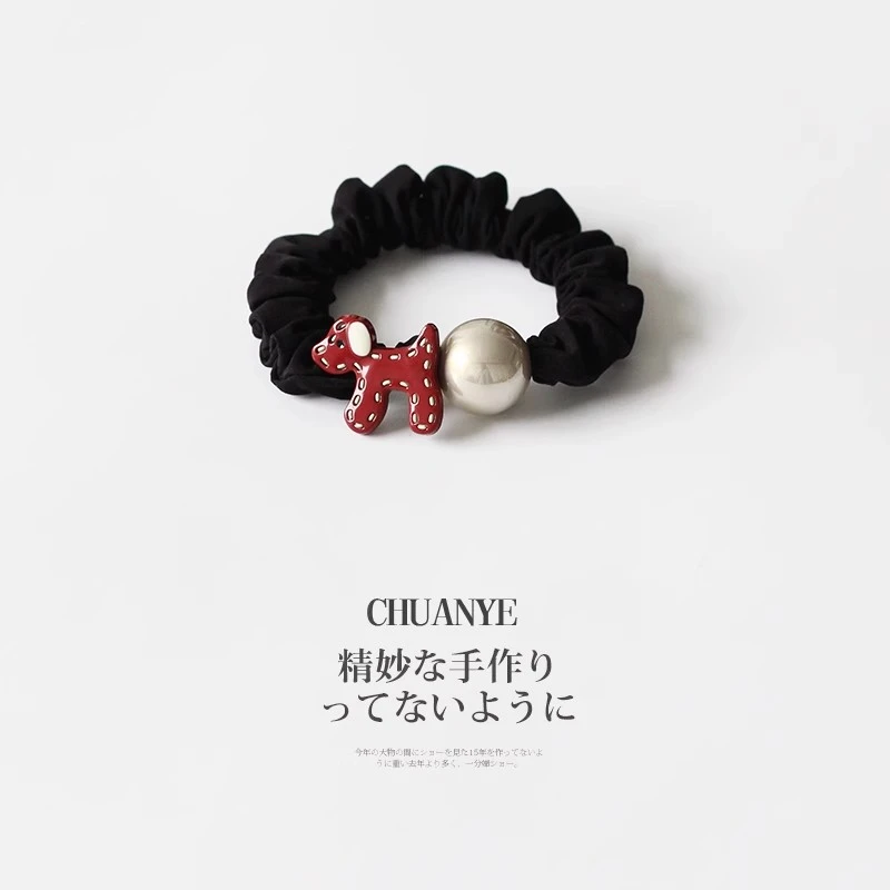 韩系卡通小狗圆球橡皮筋女2025新款个性简约扎马尾高弹力发绳头饰